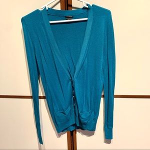 Club Monaco || Teal cardigan with jewel buttons